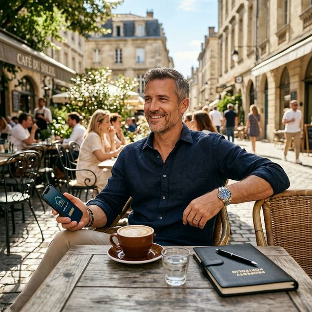 Hospia property owner relaxing at a café while his rental runs itself